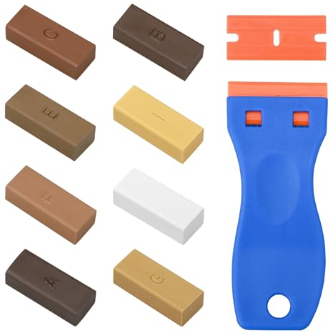 Hartwachs Reparaturset, Laminat Reparatur Hartwachs für Holz/Fliesen/Parkett/Laminat/Vinyl, Möbelreparatur Wachs Set Wachskitt zum Kratzer Schäden Loch Ausbessern Arbeitsplatte, 8 Versch Farbtöne