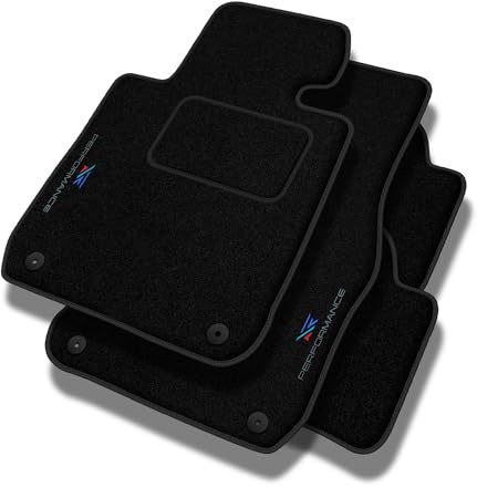 PERFORMANCE Tapis de sol personnalisés en velours tapis voiture destiné à BMW Serie 3 E90 2004-2011 - Standard, Perforé, bleu, cyan et rouge -Broderie CNC précise, passepoil perforé design, Tapis de s