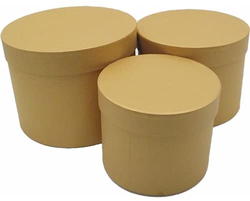 INERRA Flower Hat Boxes Florist Box Vase - Set of 3 (Gold)