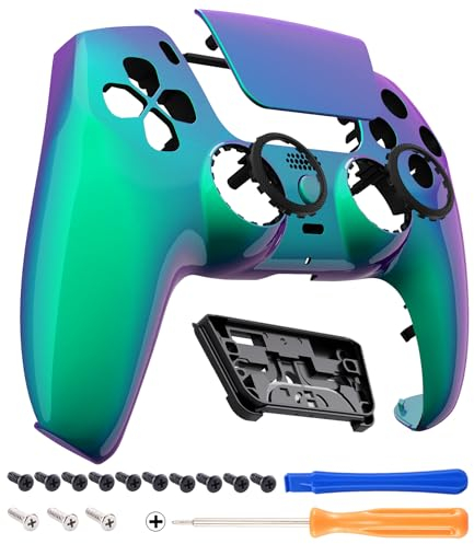 eXtremeRate Luna Coque pour ps5 Manette BDM-010/020/030/040/050,Façade Redessinée Remplacement avec Pavé Tactile pour ps5 Manette-Camaleonte Verde Viola