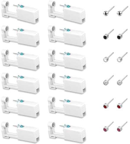 12pz Pistola Buchi Orecchie Pistola per Piercing Kit di Piercing Pistola Orecchini con Ovatta Alcolica, per Principianti, Ragazze, Uomini e Donne