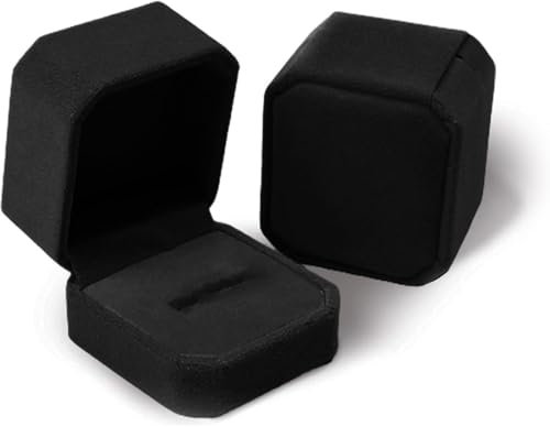 WUMZIRA Boîte à bijoux pour bague, en velours, emballage cadeau, pour bague de fiançailles, demande en mariage pour collier bague bijoux affichage (Noir)