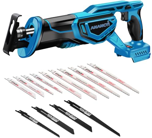 Scie sabre électrique sans fil avec lames de scie - 3500 tr/min - Sans balais - Compatible avec batterie Makita 18 V - Scie à main portable - Pour métal, bois, plastique, arbre (sans batterie)