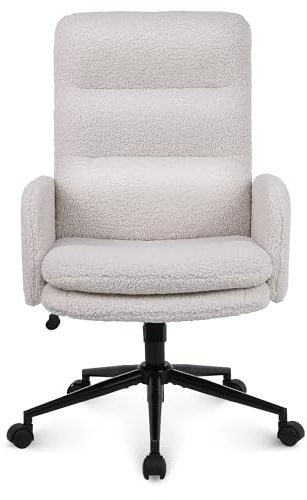 Youhauchair Schreibtischstuhl aus Kaschmir, Bürostuhl Ergonomisch mit hoher Rückenlehne, Bequemer Schminktisch Stuhl, Drehstuhl Schreibtisch Stuhl mit Verstellbarer Höhe, Creme