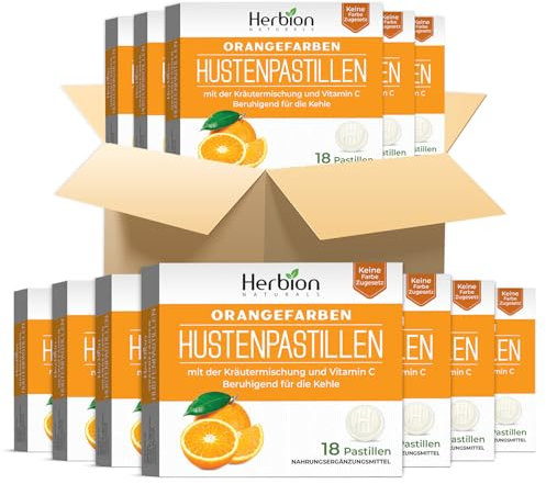 Herbion Pastillas Naturals con sabor a naranja natural, suplemento dietético, paquete de 48 cajas (18 pastillas por caja)