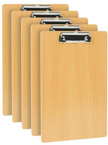 OFFCUP Klemmbrett A4 Holz, 5 Stück Klemmbretter mit Metalklemme Clipboard Schreibbrett A4 Hartplatten-Klemmbrett Zwischenablage für Büro, Täglichen Besorgungslisten, Restaurant, Schule