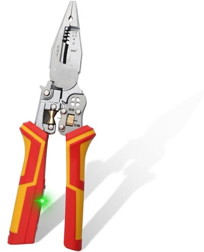 Idota 9 in 1 Abisolierzange mit Strommessfunktion, Multifunktionale Abisolierzange mit Verdickter TPR-Griff, Spannungsprüfer Zange für Abisolieren/Wickeln/Teilen/Schneiden/Klemmen/Crimpen