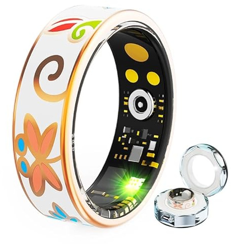 Bague intelligente en émail de couleur pour femme - Surveillance du sommeil - Mesure de l'oxygène dans le sang - Modes multi-sports (avec charge, 9)