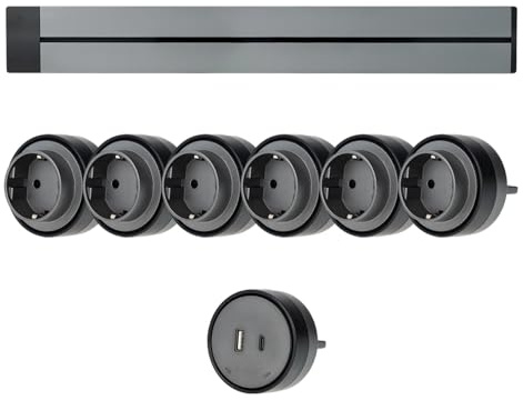 MASTERLED [Garantía Europea] Carril Enchufe Pared, hasta 7 Tomas, Regleta Lineal, raíl Modular, conexión Deslizante, Riel eléctrico, Power Strip, 50cm (5 Schuko + 1 USB)