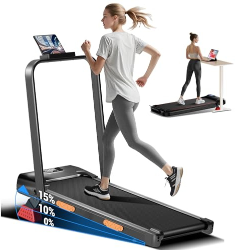 UMAY Tapis de Course Pliable Inclinable 15%, Tapis de Marche Inclinable 6 en 1 avec Moteur Silencieux, Walking Pad Charge Max 136KG