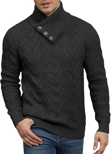Comilaka Uomo Maglione Collo Alto Maglioni Manica Lunga Maglia Collo con Bottoni Pullover Tenere Caldo Autunno Inverno