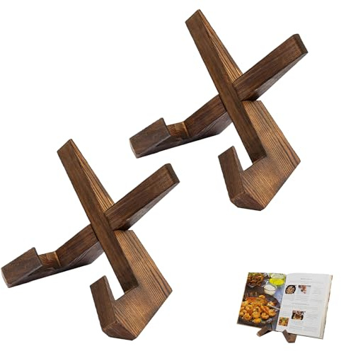2pcs Wooden Cookbook Stands, Recipe Book Holder for Kitchen, Hands Free Book Stand for Reading, Display Stand for Cookbooks, Magazines, Tablets (9x8.3x6.7)