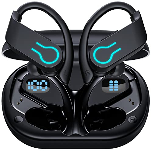 Paekole Auriculares Inalámbricos Bluetooth Deportivos con Gancho, 120H Reproducción con Pantalla LED