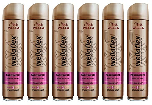 Wella Wellaflex Parfümfrei Haarspray für starken Halt, sanft zur Haut, 6er Pack (6 x 250 ml)