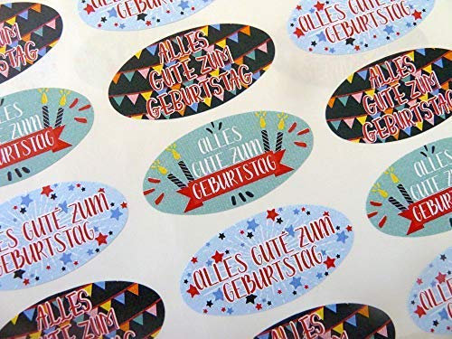 Packung 30 Alles Gute Zum Geburtstag Deutsche Geburtstag Gruß Sticker, Bunt Oval Selbstklebend Etiketten für Karten,Umschlag,Basteln,Dekoration