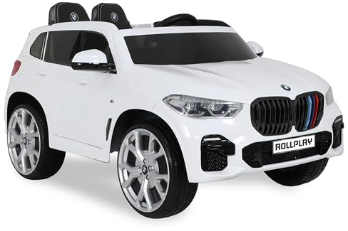 Rollplay Elektroauto BMW X5M 12V mit Fernbedienung – Softstart – 5 km/h für Kinder ab 3 Jahren, Hupe, Sicherheitsgurt, Lichter vorne, Radio, MP3, Bluetooth, Gummireifen, weiß 32032