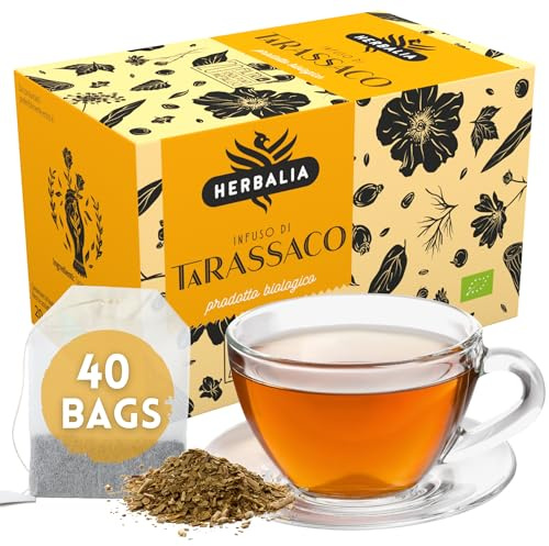 HERBALIA - Infusion au Pissenlit en Sachets, Boîte de Tisane au Pissenlit de 40 Sachets Sans Agrafes Métalliques, 40 g de Fleurs et Feuilles de Pissenlit pour Infusions et Tisanes