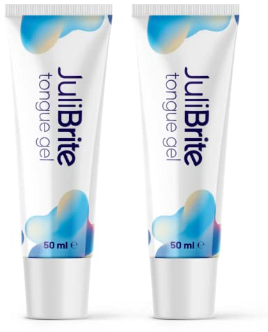 JuliBrite Zungengel (50 ml) | unterstützend gegen Mundgeruch (Halitosis) | Weiße Zunge | Frischer Atem | Zungenschaber | Zungenschrubber | Zungenreiniger (Zweierpack)
