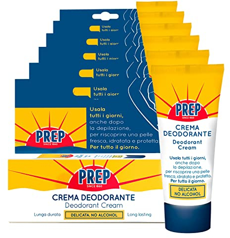 6x Prep Crema Deodorante per tutti i tipi di Pelle Antitraspirante Senza Alcool Per tutti i Giorni Profumo Delicato Sensazione di Freschezza Lunga Durata - 6 Flaconi da 35ml