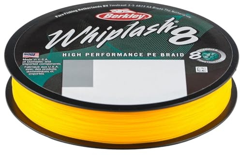 Berkley Whiplash8, Línea de Pesca, Superline, Pesca de Depredadores, Lucio, Perca, Zander, Trucha, Unisex, Amarillo, 0.14mm, 19.2 kg, 42 LB, 165 yd
