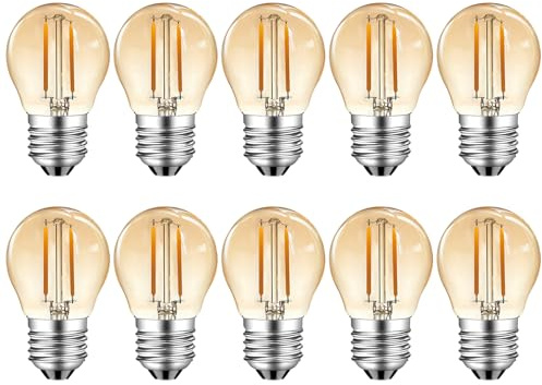 MZYOYO 2 W E27 LED-lampa, E27 vintage filament glödlampa, 2 W G45 2 700 K varmvit glödlampa, ersätter 10 W glödtråd, glödlampor retrobelysning, inte dimbar, bärnsten, 10 stycken