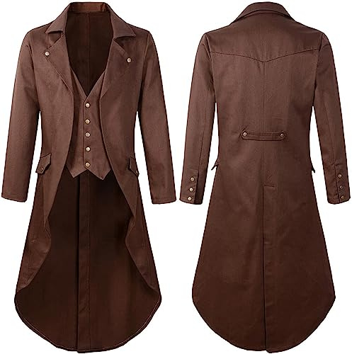 NUSGEAR 2023 Abrigo Hombre otoño Invierno Esmoquin Vintage Retro Abrigo largo medieval Chaqueta Steampunk Elegant gótico Disfraces Blazer Traje victoriana carnaval cosplay Halloween Parka Rojo