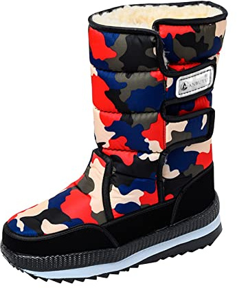 Snow Boots Anti-Slip Cold Weather Shoes Fur Lined Waterproof Winter Shoes Warm Slip On Mid Calf Zipper Booties Walking Rain Snow Winter Boots Lightweight Outdoor Hiking Boots 5 Womens_Camouflage