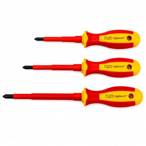 Tournevis PoziDriv VDE PZ isolé 1000 V – Tournevis électricien à l’unité ou en set – Conforme VDE/IEC – Pour installation électrique (PZ1, PZ2 & PZ3)