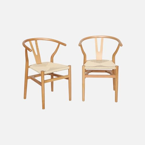 sweeek - Lot de Deux chaises Vintage Naturelles en Bois d'hévéa avec Assise en Cordes et Dossier Arrondi