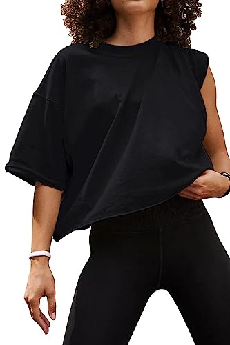 AirMood T-Shirt Court d'entraînement surdimensionné décontracté Basique Ample, Noir, L