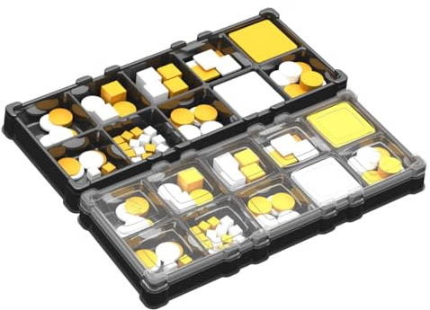 MEEPLE HOUSE UNIQ TRAY SYSTEM 2-Pack Token 10-Cell Box for Board Game Pieces, Meeples, Dice, Tokens (2 Black Trays with a Transparent Removable lid)