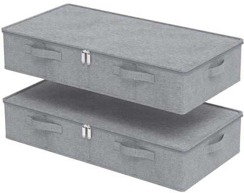 ENUMAIL 2 Piezas Cajas de Almacenamiento Plegable Bajo la Cama con Asa, Organizador de Cajones Abatible con Tapa, Para Colchas, Ropa, Mantas y Zapatos, 80×40×15cm, Gris