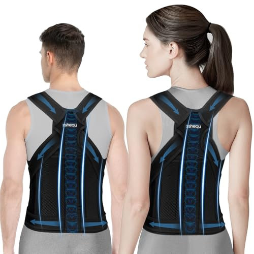 zshequ Ceinture de soutien dorsal correcteur de posture femme : ceinture correctrice de posture pour homme - correcteur de soutien dorsal réglable - ceinture dorsale pour épaules et cou - noir XL