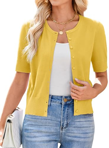 Newshows Womens Cardigans Short Sleeve Summer Cropped Cardigan Ladies Buttons Dress Cover Up Bolero Shrug Knitted Top | Button Up Bolero Knitted Sweater Tops Dress Cover Up