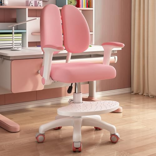 Washranp Silla de escritorio giratoria de 360° para niños, silla ergonómica de estudio para niños, altura ajustable, sillas de computadora con reposabrazos y reposapiés, ruedas de freno seguras, doble