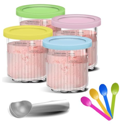 4 Stück Behälter für Ninja Creami Deluxe Pints Deckel,24OZ Becher Creamy Zubehör,Creamie Eismaschine Pint-Behälter Ersatzbehälter,BPA-Frei Spülmaschinenfest,Kompatibel Mit NC501eu NC501 NC500-Serie