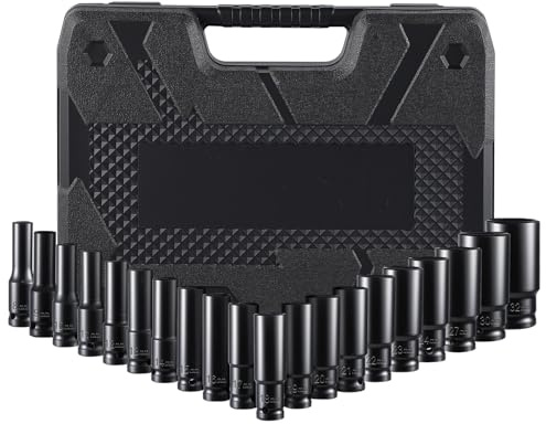 Pamatio Impact Socket Set 1/2 Inch,Deep Impact Socket Set 8mm - 32mm, Impact Sockets, CR-V, 6 Point, for Home Car Repair DIY Mechanic Tool,20 Piece