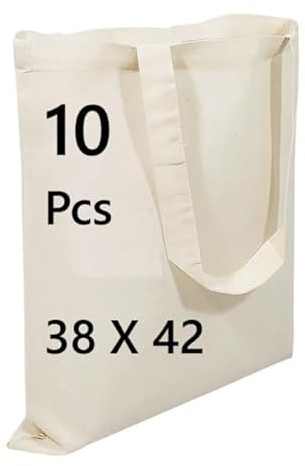 COTTON BAGS PACK OF 10 100% COTTON SHOPPING PLAIN BAGS 38 x 42 cm ECO FRIENDLY TOTE SHOULDER SHOPPER HANDBAG