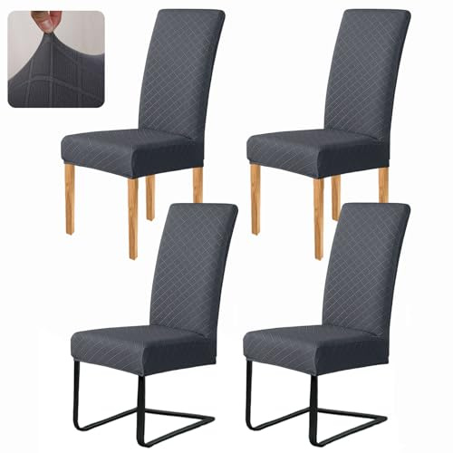 Meision Esszimmerstuhl Sitzbezüge 4er Set, Spandex Stuhlhussen Stretch Abnehmbare und Universale, Stuhlbezug schwingstühle für Hotel, Zuhause, Bankett, Restaurant, Hochzeit, Dunkelgrau