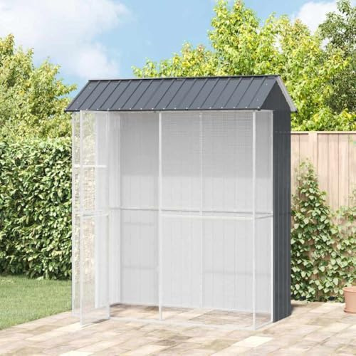 IKAYAA Pajareras Exterior en Jardin, Jaula Grande para Pájaros, Pajarera Metálica de Exterior, Voladera para Pájaros, Voladera de Jardín para Aves Exóticas 215 x 110 x 247 cm Antracita