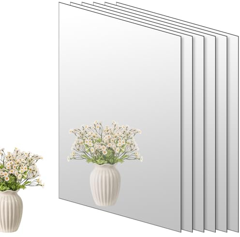 CHUEHKAK 6 st självhäftande speglar 40x30cm, självhäftande spegelfolie 3mm tjock, stora HD glasspegel, väggspegel i akryl - Ramlös självhäftande spegel för badrum, toalett, sovrum