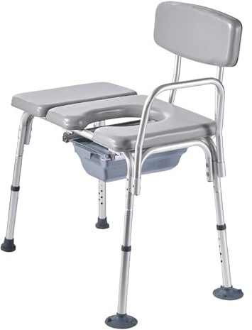 VEVOR Bedside Commode Chair, 500 lbs Load Capacity, 4-in-1 Portable Toilet and Raised Toilet Seat with Detachable 5L Bucket, Padded Seat and Backrest, Adjustable Height Adult Potty Chair for Seniors