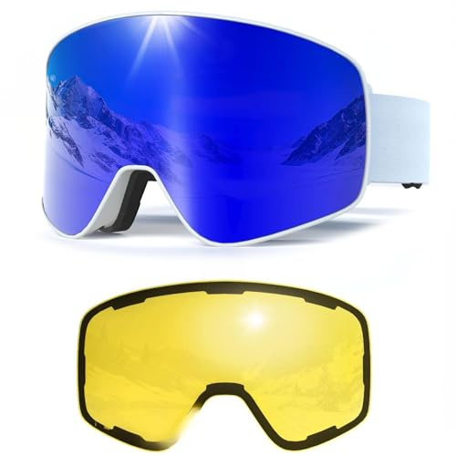 MXJ Gear Lunettes de ski,Masque de Ski,YH212 OTG Magnétique Masque Lunettes de Ski pour Hommes Femmes Jeunes,Anti-UV, Anti-Buée Sangle réglable