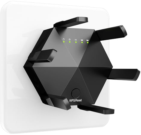 JBZP Wifi Extender Booster, WiFi Booster 1200Mbps 6 Antennas Dual Band Expand Wi-Fi Coverage To Your Whole Home, 45 Devices, Wireless Repeater for Home, Internet Booster Black, UK Plug