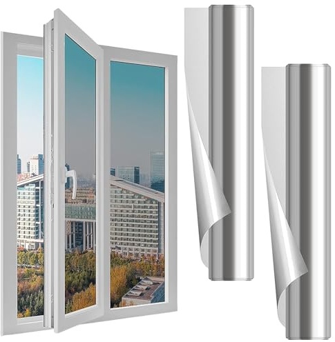 Pellicola per Vetri Finestre, Pellicola Specchio Pellicola Protezione UV, Pellicola Vedo Fuori Non Vedo Dentro, Privacy Finestre Infrarossi Adatto per soggiorno e ufficio Argento 60 x 100cm