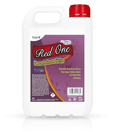 Sisbrill Red One Descontaminante Férrico Coche y Moto – Limpia Llantas e Iron Remover sin Mal Olor – Elimina Ferodo, Óxido y Partículas Metálicas – pH Neutro Seguro para Pintura (5 Litros)