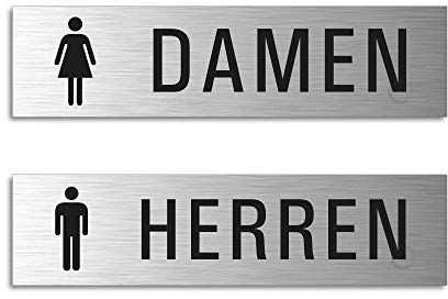 WC Schilder Damen + Herren 150x40 mm 2er-Set Aluminium Edelstahl-Optik Nr.28005-K