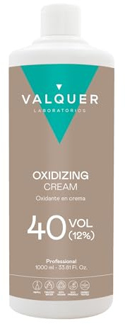 VALQUER Agua Oxigenada en Crema Estabilizada 40 Volúmenes 12% | Oxidante para Coloración Capilar Permanente y Decoloración | Vegano con Ingredientes de Origen Natural | Profesional | 1 L
