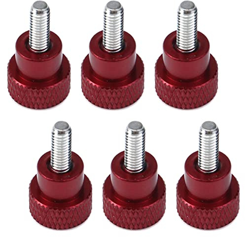 Pastlla 6 Pcs M4 x 10mm Threads High Head Knurled Thumb Screws Knobs Aluminum Alloy Red Knurled Shoulder Flat Tip Thumbscrew, Red