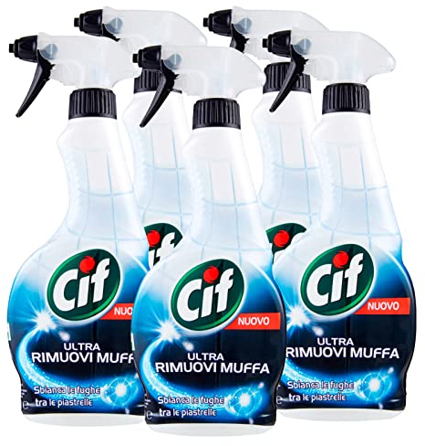 5x Cif Ultra Rimuovi Muffa Detergente Spray con Candeggina - 5 Flaconi da 500 ml